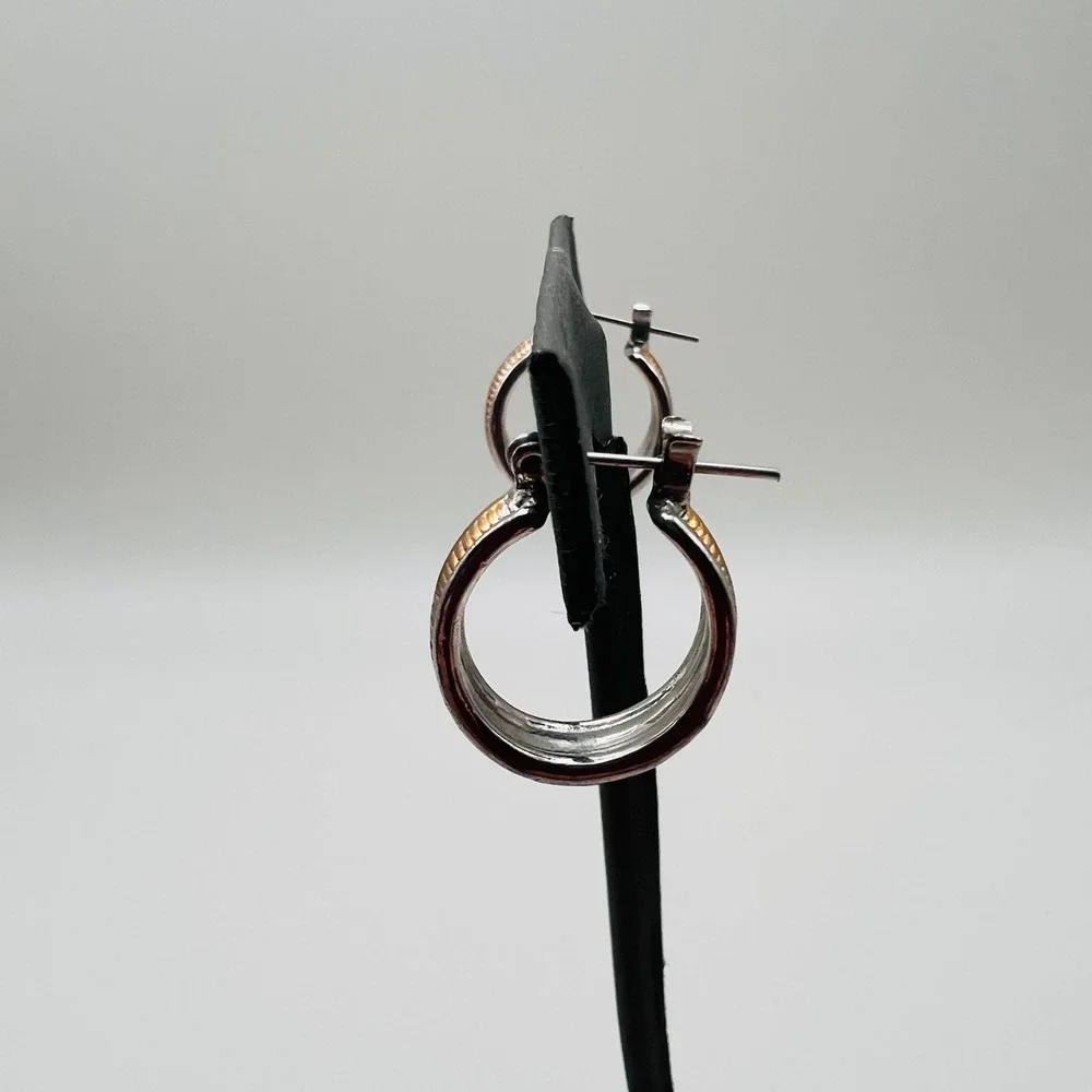 Two Tone Silver Gold Hoop Earrings Small C Hoop Lever Back Mixed Metal